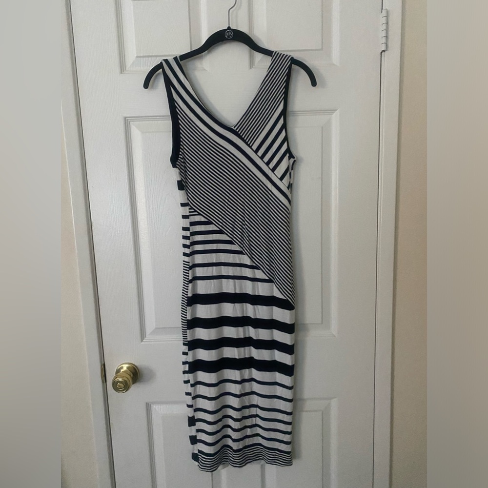 Black/Bead black & white long stripped dress size L